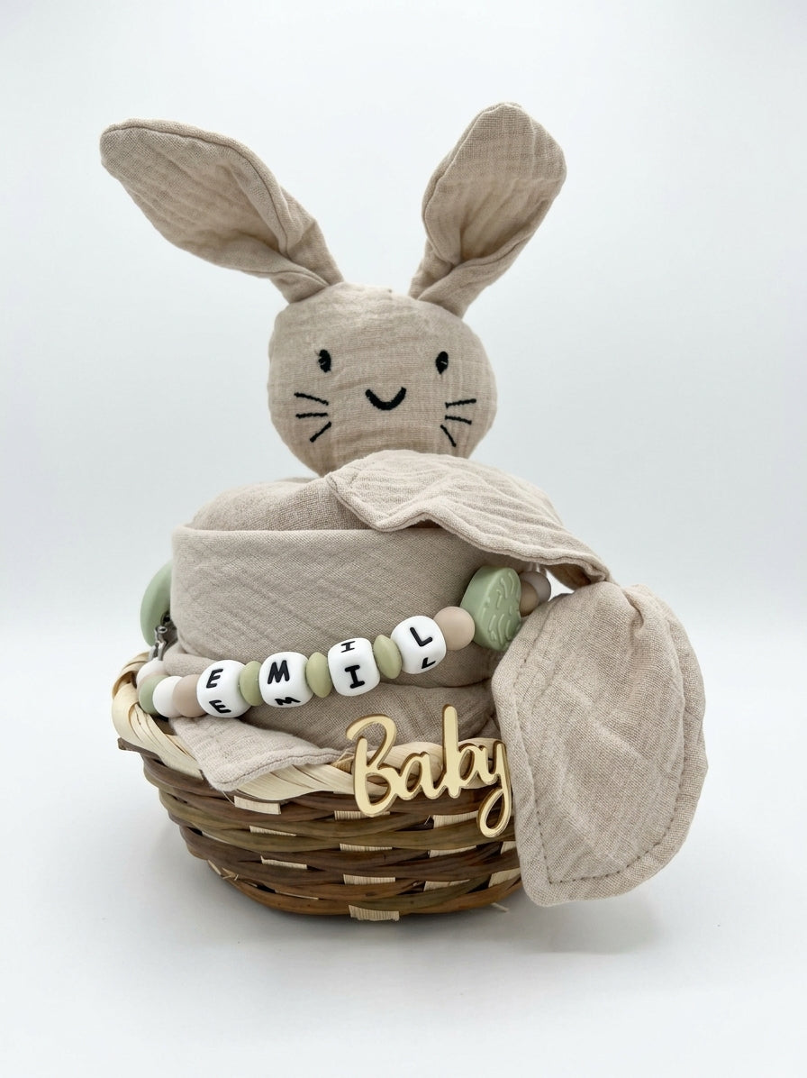 Personalisiertes Geschenk zur Geburt mit Name – Baby Geschenk zur Taufe & Babyshower | Hase beige