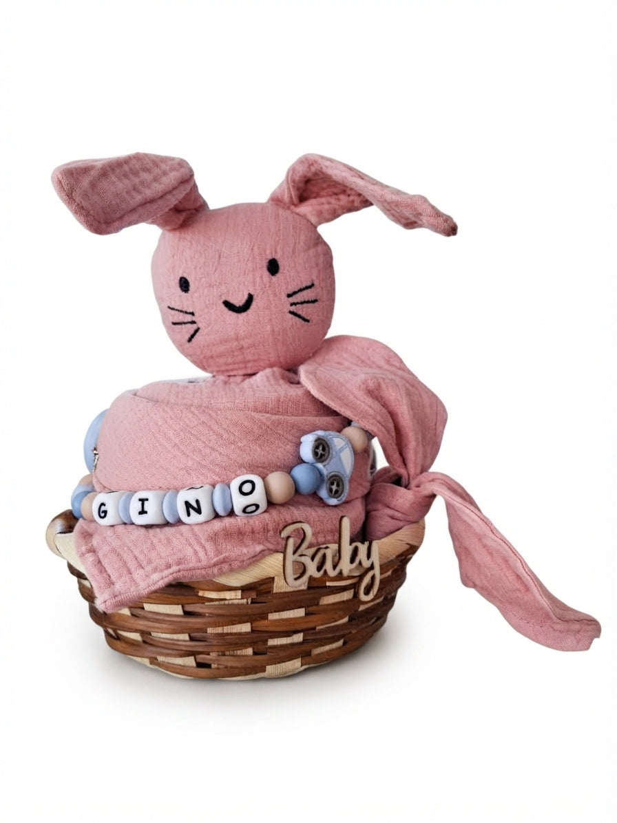 Personalisiertes Geschenk zur Geburt mit Name – Baby Geschenk zur Taufe & Babyshower | Hase rosa