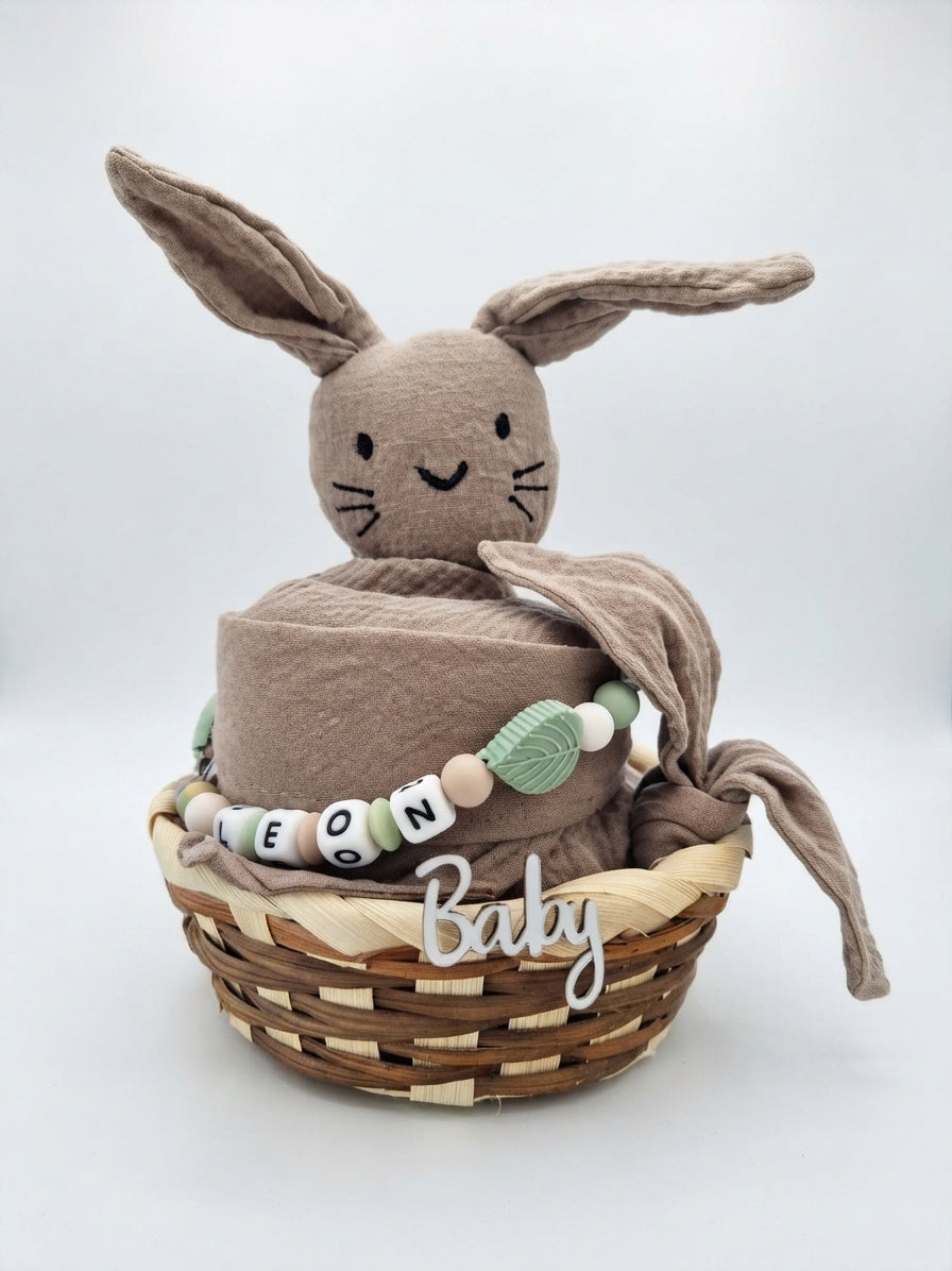 Personalisiertes Geschenk zur Geburt mit Name – Baby Geschenk zur Taufe & Babyshower | Hase braun