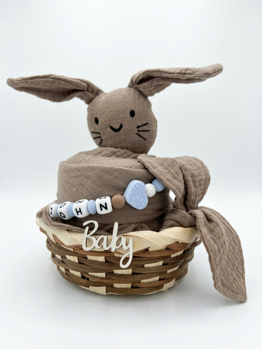 Personalisiertes Geschenk zur Geburt mit Name – Baby Geschenk zur Taufe & Babyshower | Hase braun