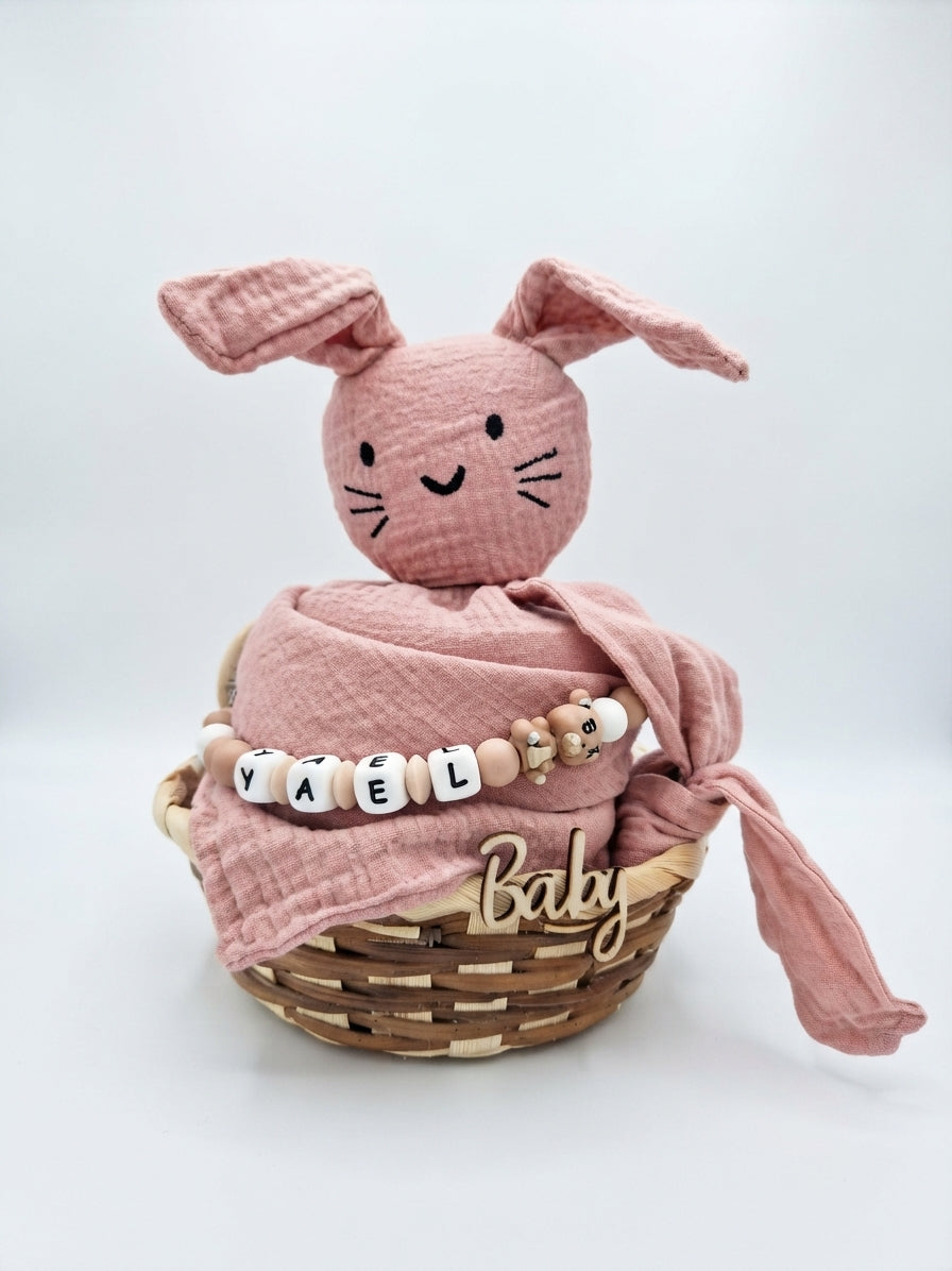 Personalisiertes Geschenk zur Geburt mit Name – Baby Geschenk zur Taufe & Babyshower | Hase rosa