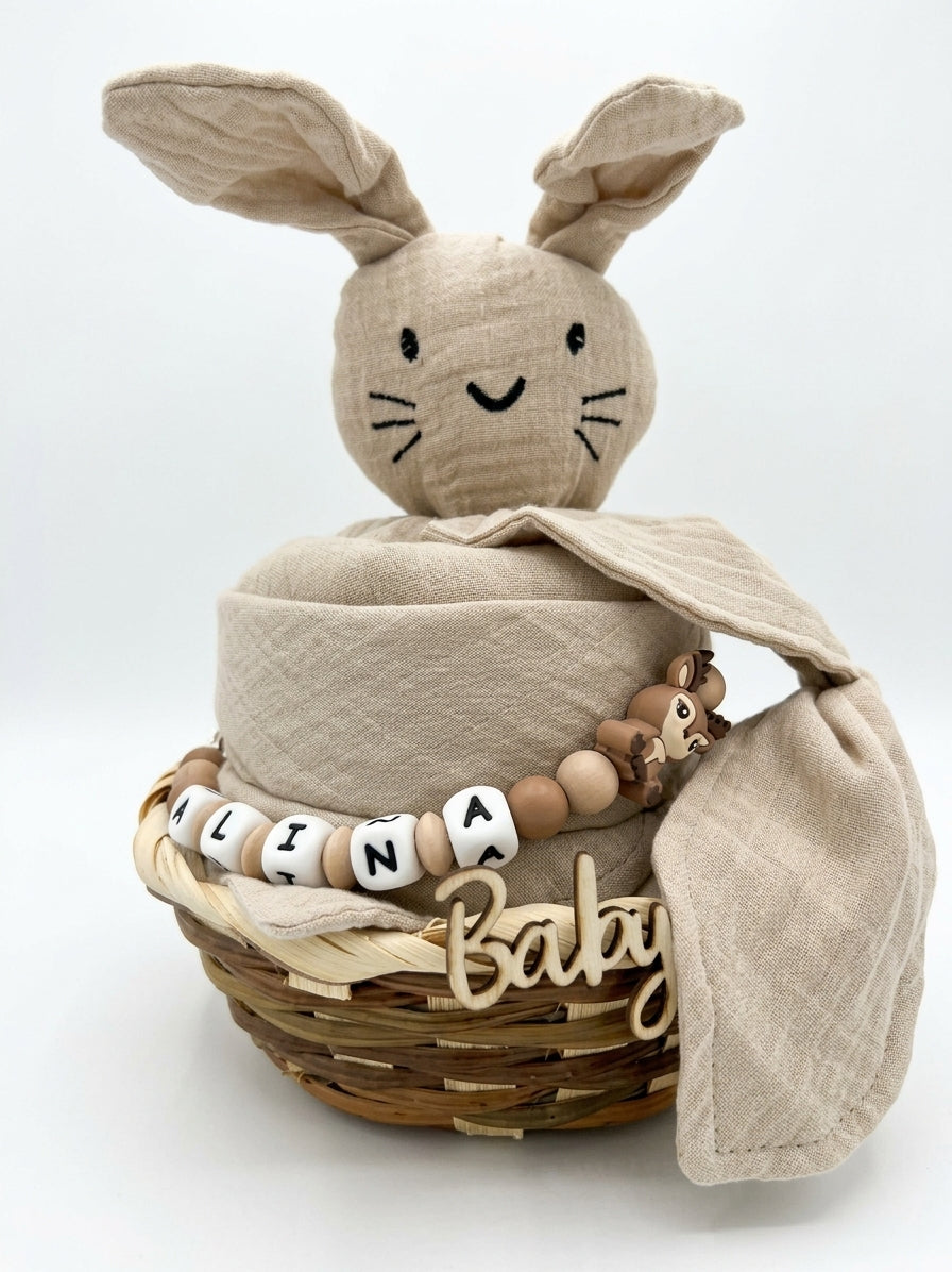 Personalisiertes Geschenk zur Geburt mit Name – Baby Geschenk zur Taufe & Babyshower | Hase beige
