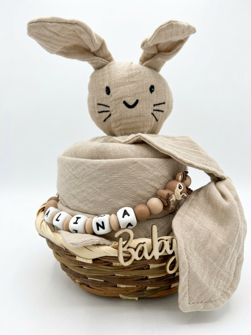 Personalisiertes Geschenk zur Geburt mit Name – Baby Geschenk zur Taufe & Babyshower | Hase beige