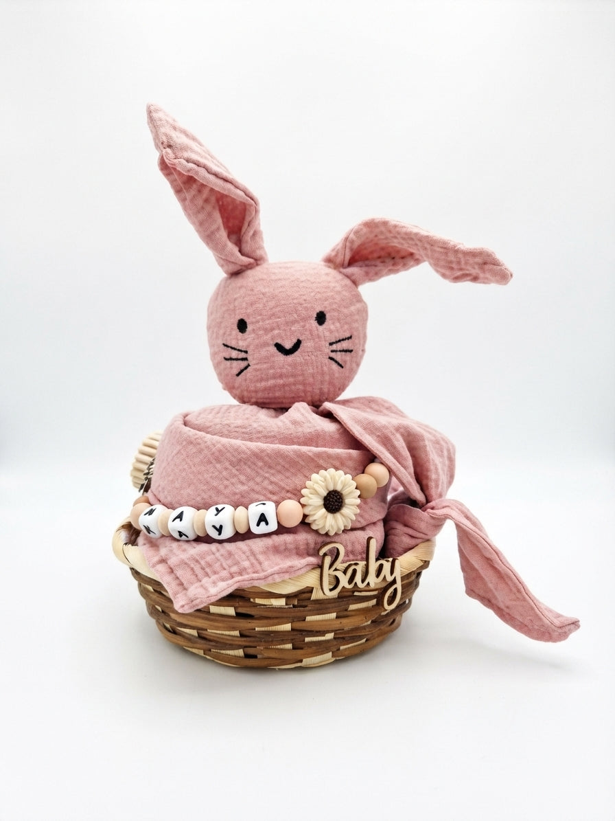 Personalisiertes Geschenk zur Geburt mit Name – Baby Geschenk zur Taufe & Babyshower | Hase rosa