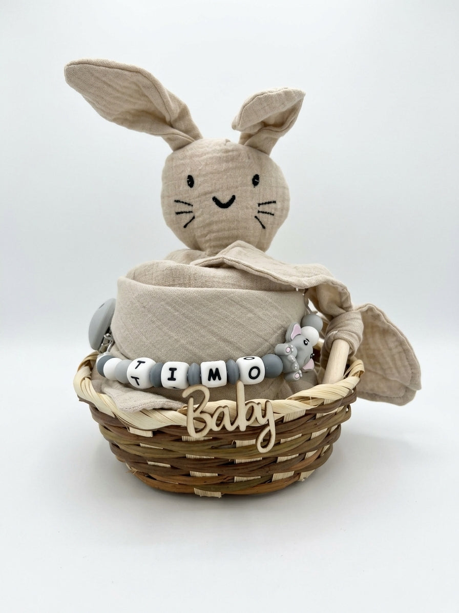Personalisiertes Geschenk zur Geburt mit Name – Baby Geschenk zur Taufe & Babyshower | Hase beige