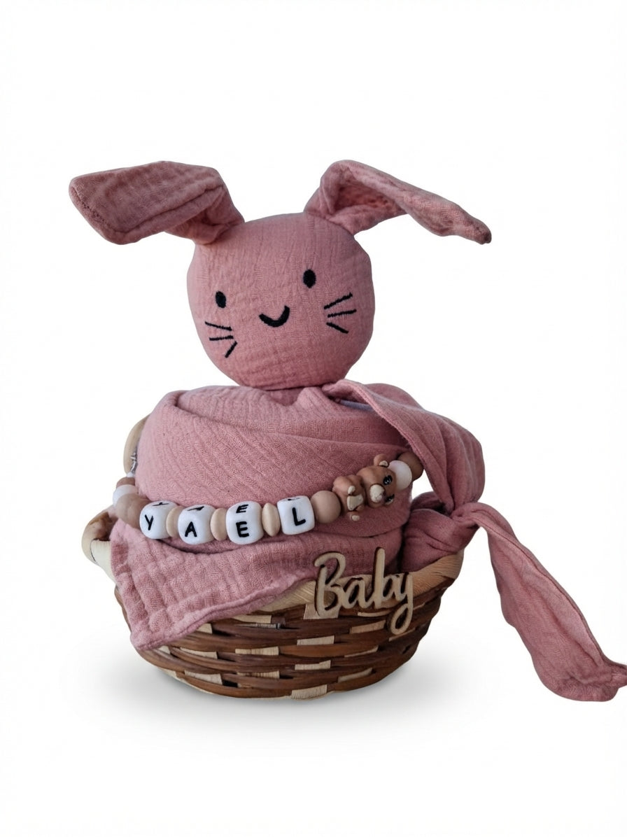 Personalisiertes Geschenk zur Geburt mit Name – Baby Geschenk zur Taufe & Babyshower | Hase rosa