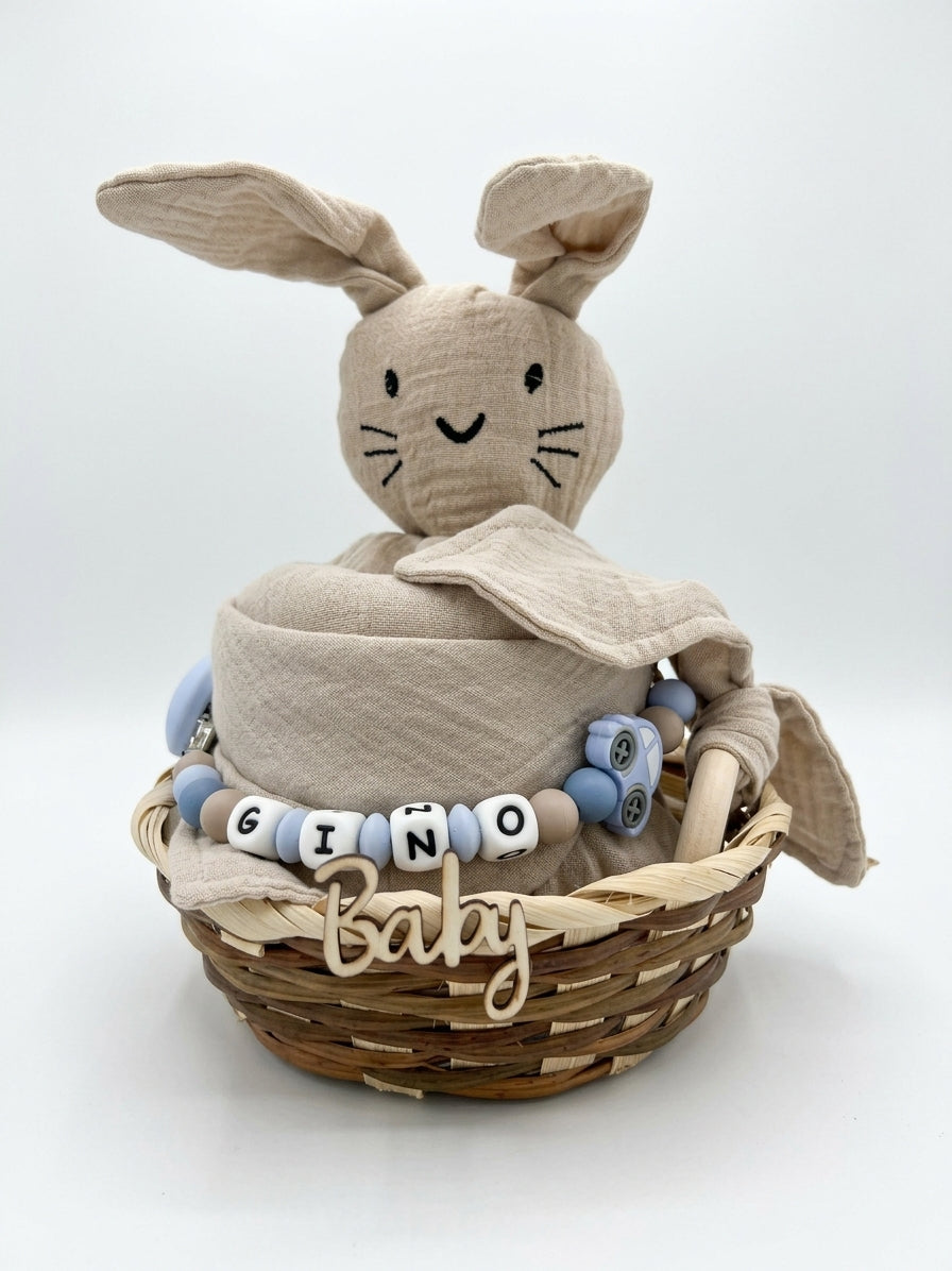 Personalisiertes Geschenk zur Geburt mit Name – Baby Geschenk zur Taufe & Babyshower | Hase beige