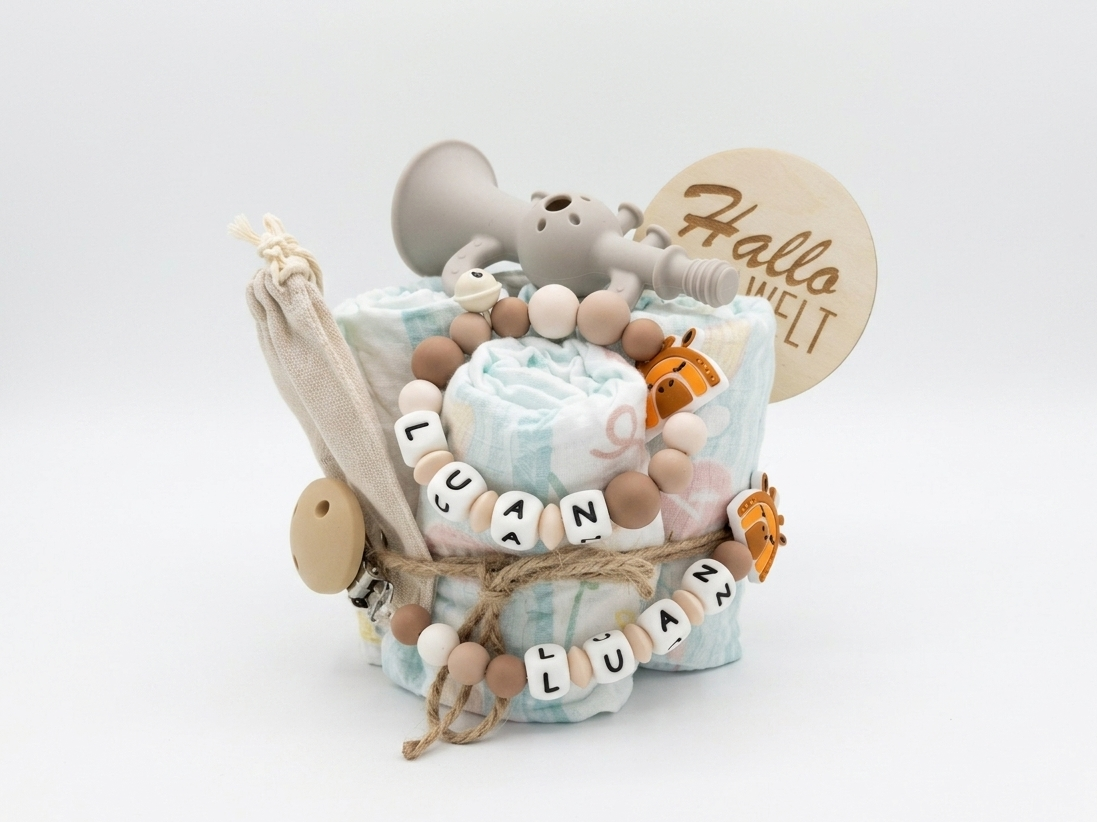 Windeltorte personalisiert mit Namen - Giraffe Braun