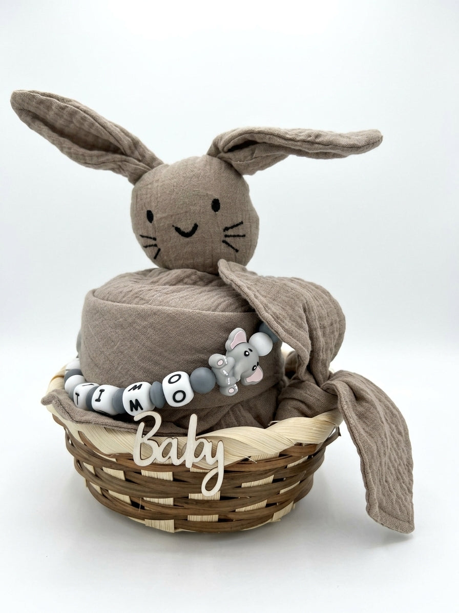 Personalisiertes Geschenk zur Geburt mit Name – Baby Geschenk zur Taufe & Babyshower | Hase braun