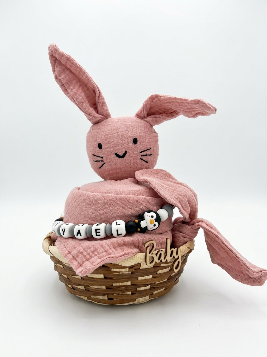 Personalisiertes Geschenk zur Geburt mit Name – Baby Geschenk zur Taufe & Babyshower | Hase rosa