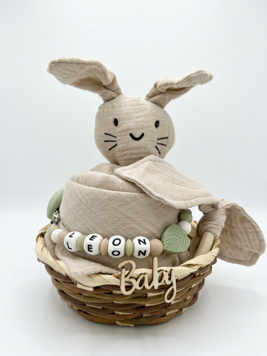 Personalisiertes Geschenk zur Geburt mit Name – Baby Geschenk zur Taufe & Babyshower | Hase beige