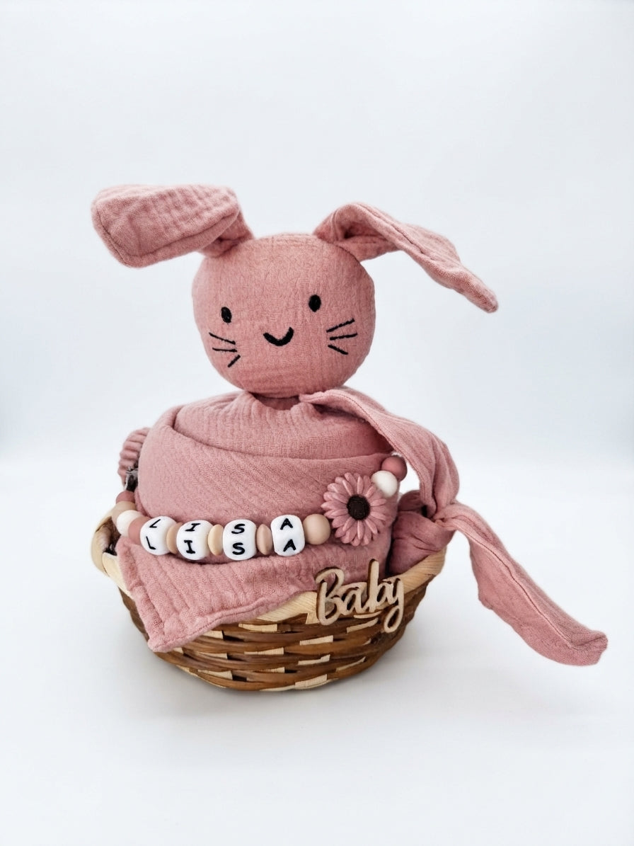 Personalisiertes Geschenk zur Geburt mit Name – Baby Geschenk zur Taufe & Babyshower | Hase rosa