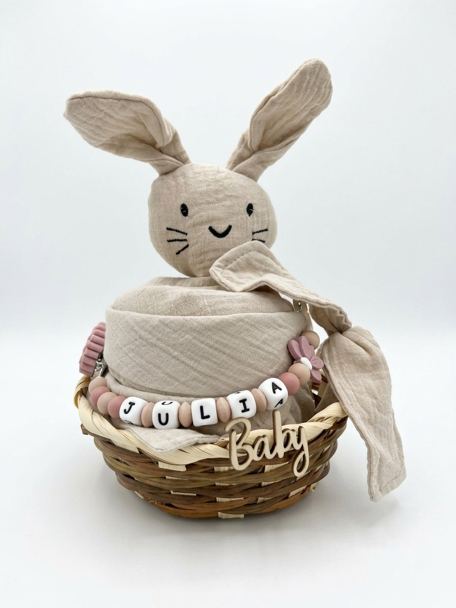 Personalisiertes Geschenk zur Geburt mit Name – Baby Geschenk zur Taufe & Babyshower | Hase beige
