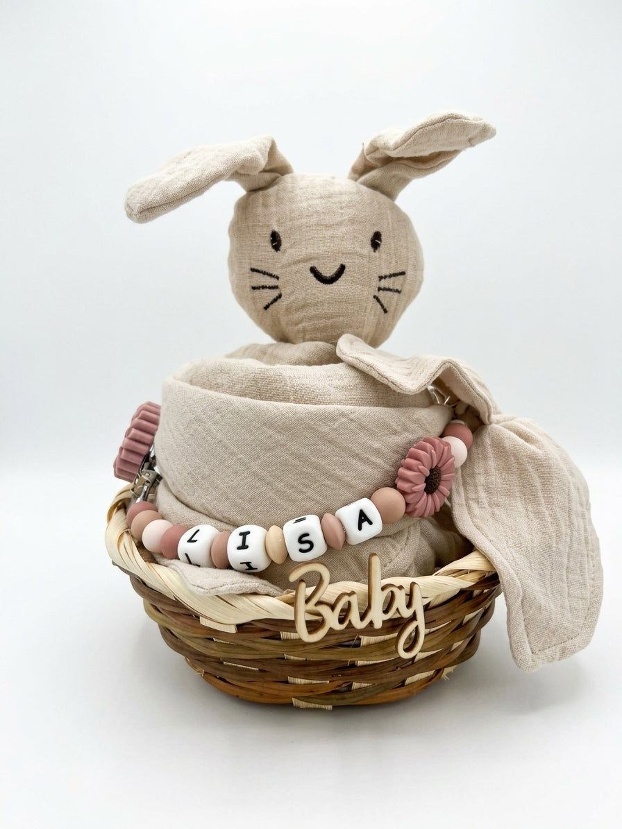Personalisiertes Geschenk zur Geburt mit Name – Baby Geschenk zur Taufe & Babyshower | Hase beige