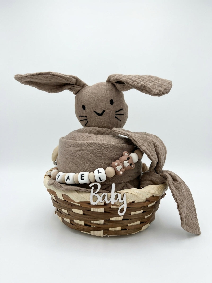 Personalisiertes Geschenk zur Geburt mit Name – Baby Geschenk zur Taufe & Babyshower | Hase braun