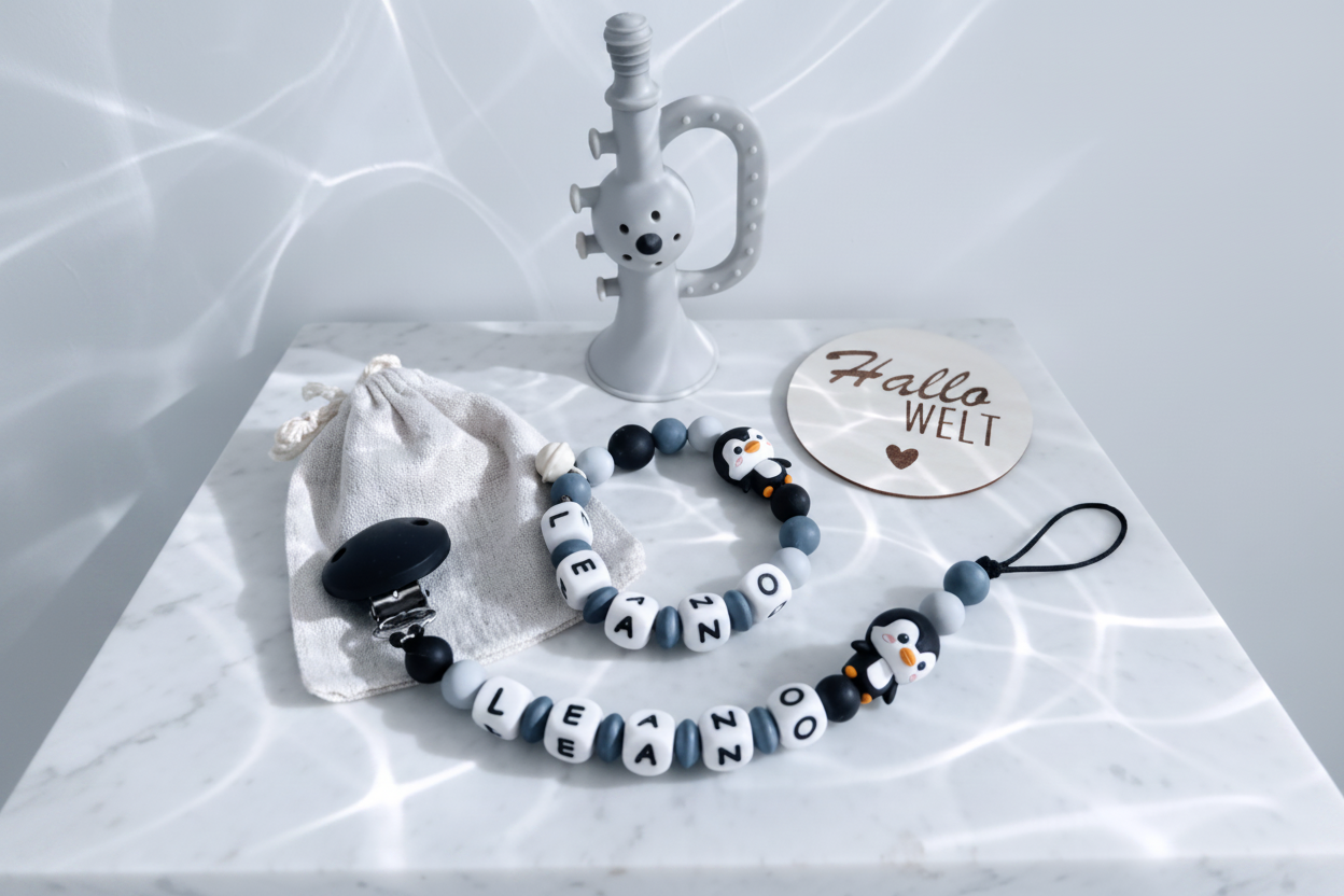 Personalisiertes Babygeschenkset Silikon Pingu