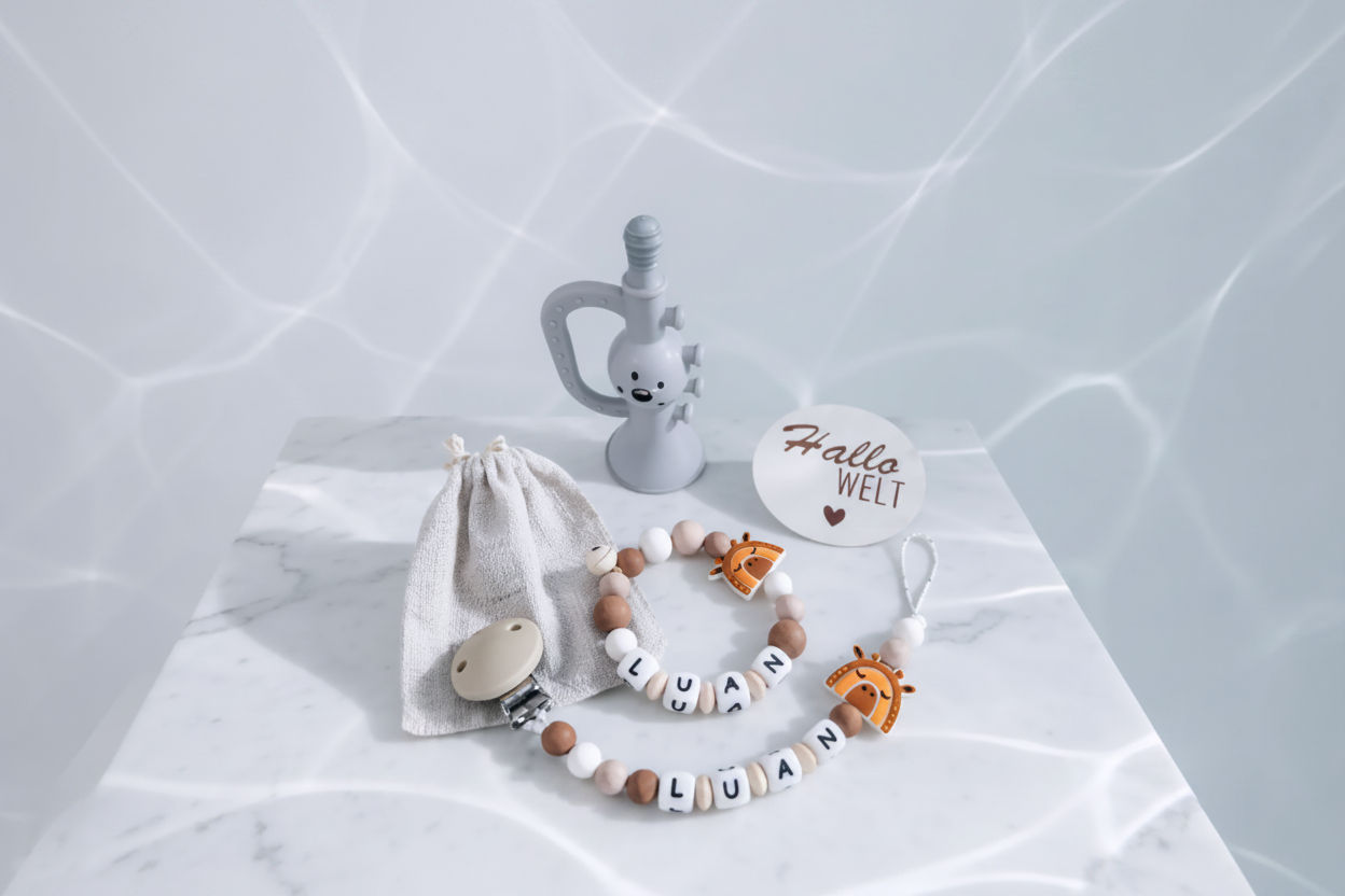 Personalisiertes Babygeschenkset Silikon Giraffe
