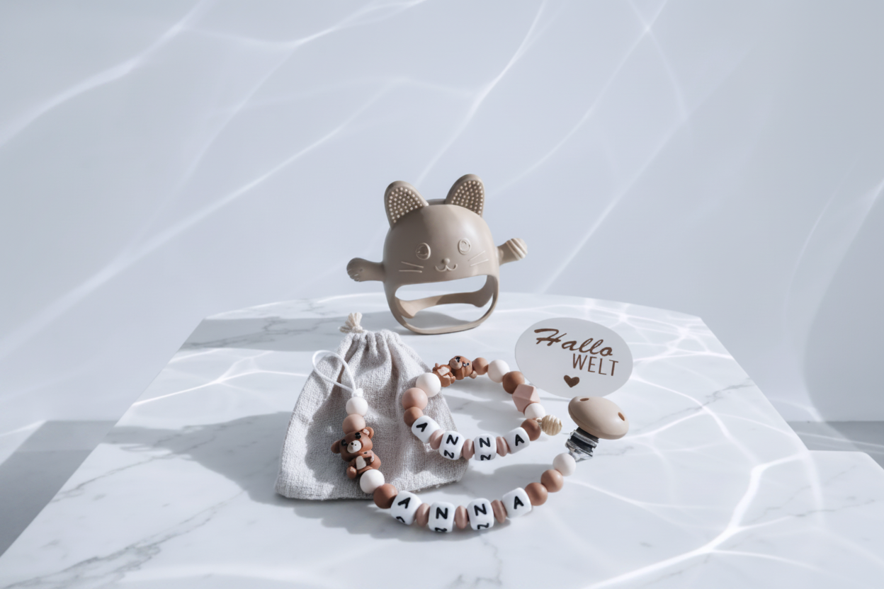Personalisiertes Babygeschenkset Silikon Bär
