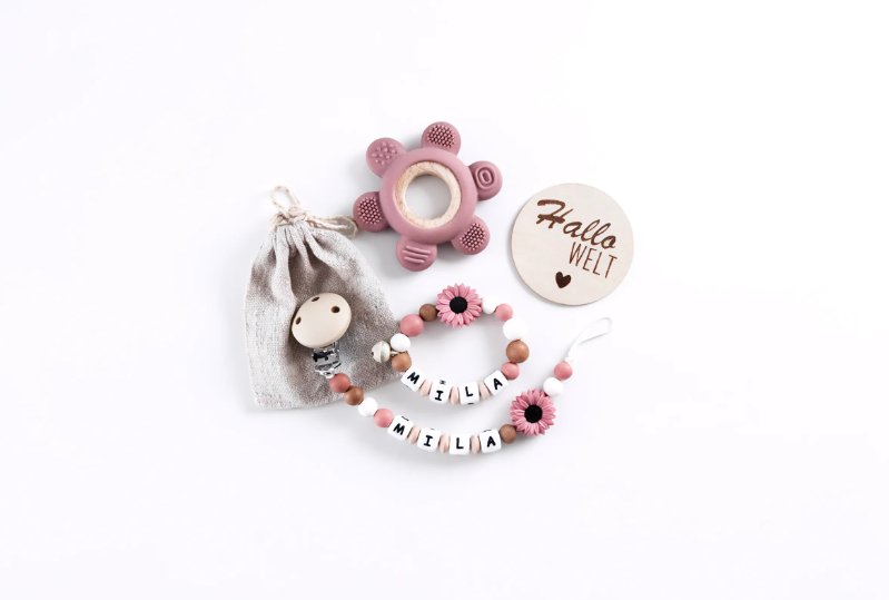 Personalisierbares Babyset Silikon Blume