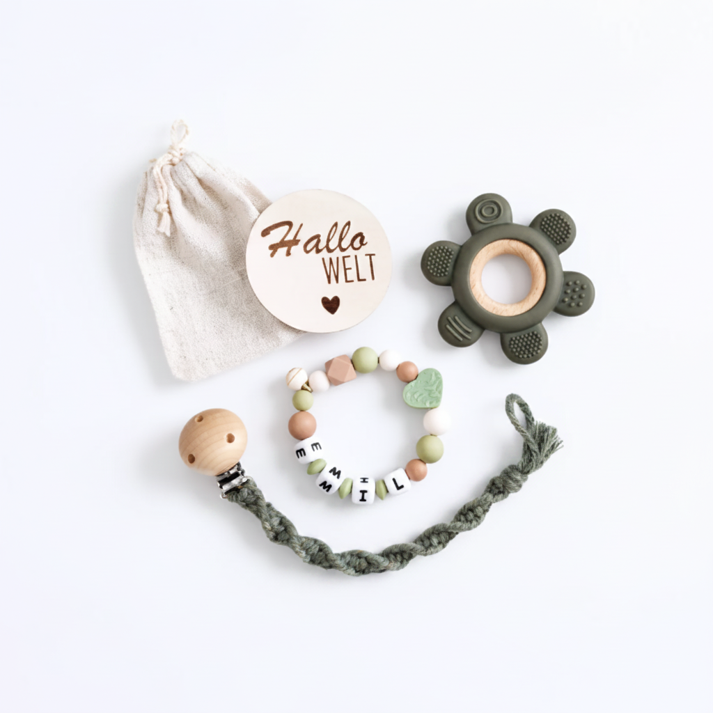 Personalisiertes Babygeschenkset Blume Grün
