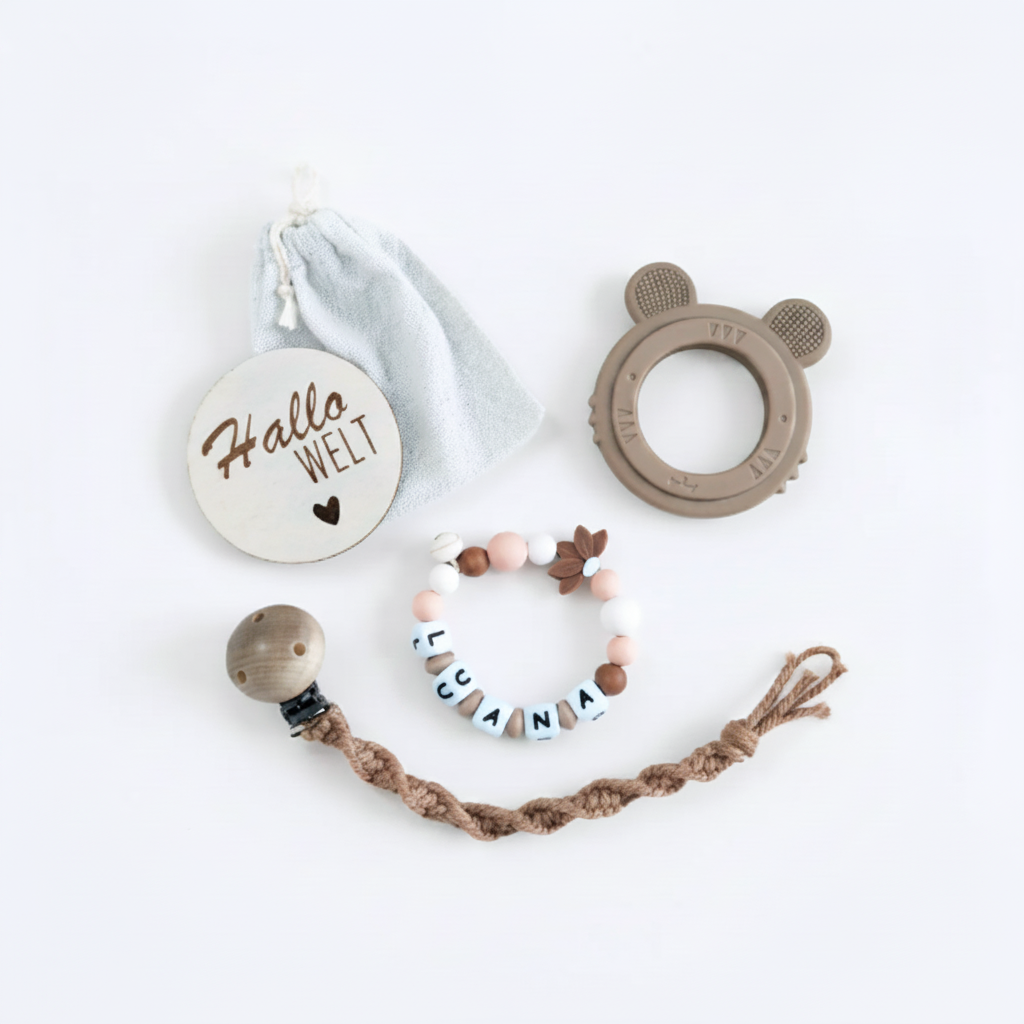 Personalisiertes Babygeschenkset Bär Rose
